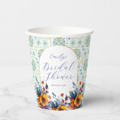 Klassische mediterrane Blue Floral Paper Cup Pappbecher (Vorderseite)