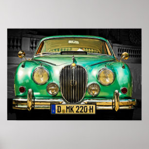 Klassische metallische grüne Jaguar-Limousine Poster
