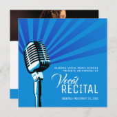 Klassische Mikrofonmusik in der Lautschrift blau Einladung (Vorne/Hinten)