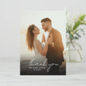 Klassische Minimal-Foto-Handschrift-Hochzeit Dankeskarte (Stehend Vorderseite)