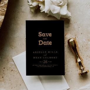 Klassische Minimal-Hochzeit in Schwarz-Gold Save The Date