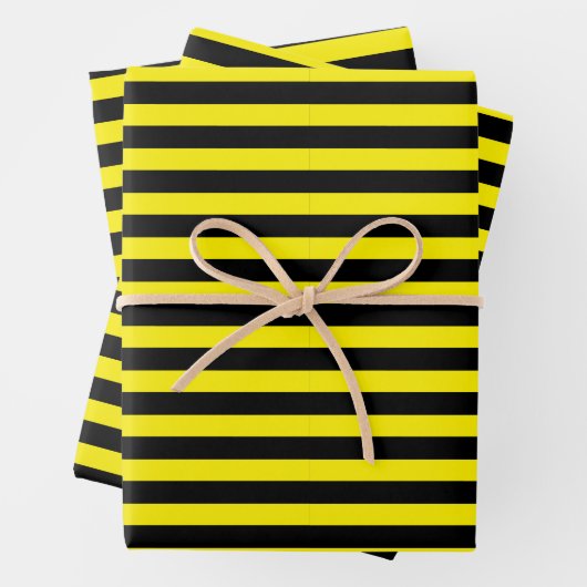 Klassische Minimal Moderne Schwarz und Gelb gestre Geschenkpapier Set (Beispiel)
