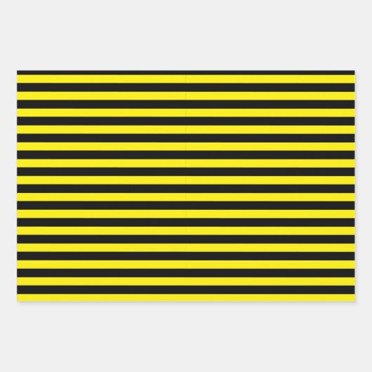 Klassische Minimal Moderne Schwarz und Gelb gestre Geschenkpapier Set (Vorderseite)