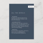 Klassische Minimal Navy Blue Monogram Wedding Deta Begleitkarte (Vorderseite)