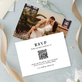 Klassische Minimal-Typografie QR-Code Foto-Hochzei RSVP Karte
