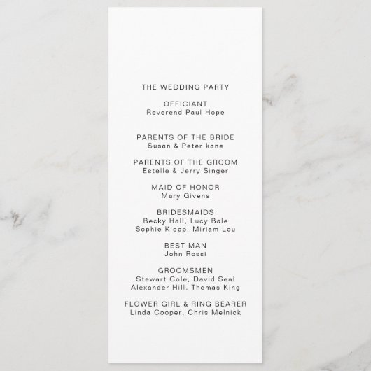 Klassische Minimalistisch-Timeline-Hochzeit Programm (Rückseite)