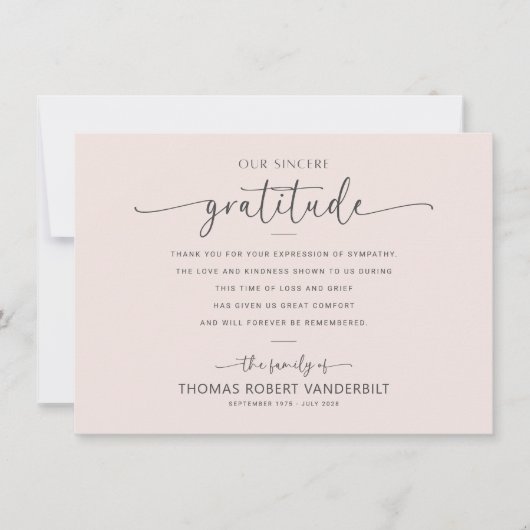 Klassische Minimalistische Beerdigung in Weiß und Dankeskarte (Vorderseite)