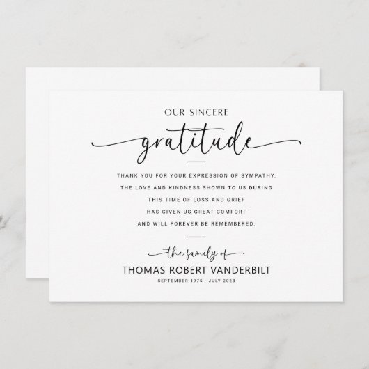 Klassische Minimalistische Beerdigung in Weiß und Dankeskarte (Vorne/Hinten)