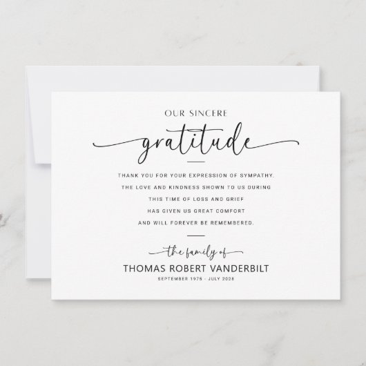 Klassische Minimalistische Beerdigung in Weiß und Dankeskarte (Vorderseite)