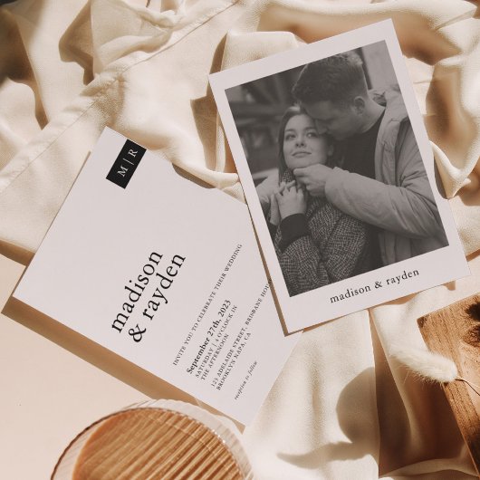 Klassische Minimalistische Einfache Monogramm-Foto Einladung