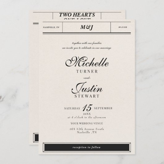 Klassische Minimalistische Elegante Foto Hochzeit Einladung (Vorne/Hinten)