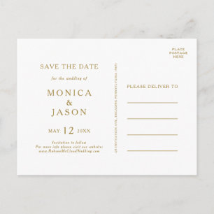 Klassische minimalistische goldene Save-the-Date-P Einladungspostkarte