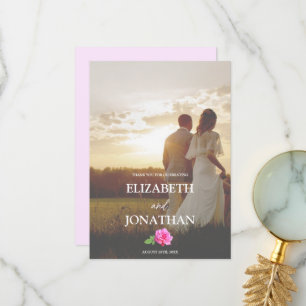 Klassische Minimalistische Hochzeit mit Rosa Rose Dankeskarte