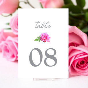 Klassische Minimalistische Hochzeit mit Rosa Rose Tischnummer
