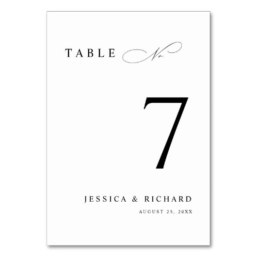 Klassische Minimalistische Hochzeitsfeier-Tischnum Tischnummer (Vorderseite)