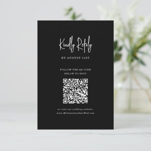 Klassische Minimalistische QR-Code-Skripte Hochzei RSVP Karte (Stehend Vorderseite)