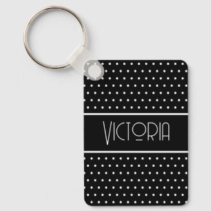 Klassische Minimalistische Retro Polka Dots Schwar Schlüsselanhänger