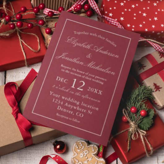 Klassische Minimalistische Rote Hochzeit Einladung