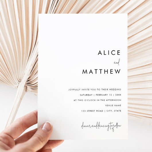 Klassische Minimalistische Schwarz-Weiß-Hochzeit Einladung