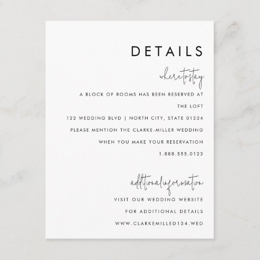 Klassische Minimalistische Schwarz-Weiß-Hochzeitsd Begleitkarte (Vorderseite)