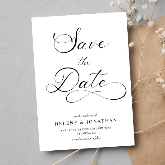 Klassische Minimalistische Schwarz-weiße Hochzeit Save The Date