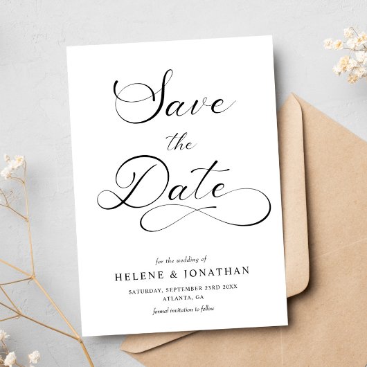 Klassische Minimalistische Schwarz-weiße Hochzeit Save The Date