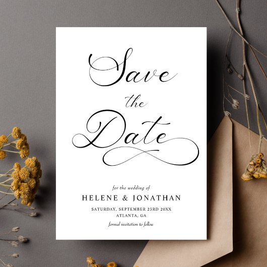 Klassische Minimalistische Schwarz-weiße Hochzeit Save The Date