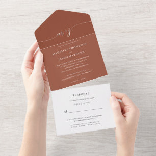 Klassische minimalistische Terrakotta-Monogramm-Ho All In One Einladung