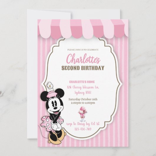 Klassische Minnie-Eisdieleinladung (Vorderseite)