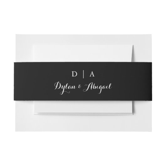 Klassische Mit Monogramm Bllack-Hochzeitband Einladungsbanderole (Vorderseite Beispiel)
