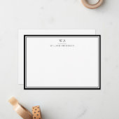 Klassische Mit Monogramm Schwarz-weiße Stationieru Mitteilungskarte (Vorderseite/Rückseite Beispiel)