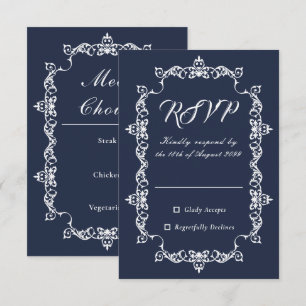Klassische Mitternachtsblaue Hochzeit mit aufwendi RSVP Karte