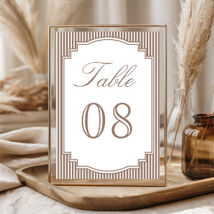 Klassische Mocha-Braun gestreifte Hochzeit Tischnummer