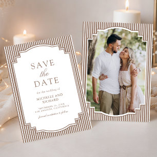 Klassische Mocha-Braun gestreifte Hochzeitsfotos Save The Date