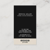 Klassische moderne Black & Beige Social Media Vert Visitenkarte (Rückseite)