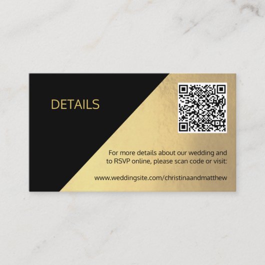 Klassische moderne Black & Gold DETAILS QR Code We Begleitkarte (Vorderseite)