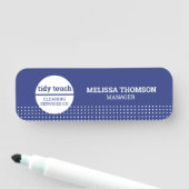 Klassische moderne Blue Polka Dots Cleaning Servic Namensschild (Beispiel)