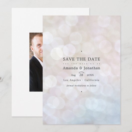 Klassische moderne Bokeh-Hochzeitslichter Termin m Save The Date (Vorne/Hinten)