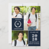 Klassische Moderne, einfache 3-FOTO-Graduierungspa Einladung (Vorderseite)