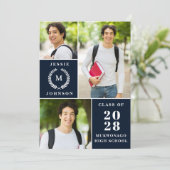 Klassische Moderne, einfache 3-FOTO-Graduierungspa Einladung (Stehend Vorderseite)