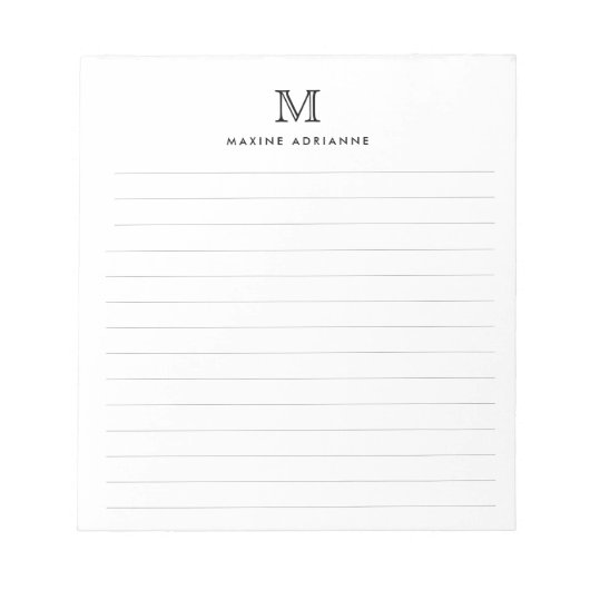 Klassische, moderne, einfache Schwarz-Monogram-Lin Notizblock (Vorderseite)