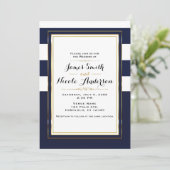 Klassische Moderne Elegante Blue & Gold Wedding Einladung (Stehend Vorderseite)