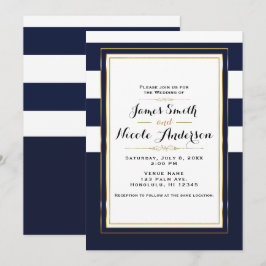 Klassische Moderne Elegante Blue & Gold Wedding Einladung