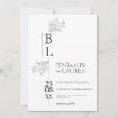 Klassische Moderne Elegante Blumenweiße Hochzeit Einladung (Vorderseite)