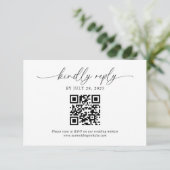 Klassische moderne, elegante Script QR Code Hochze RSVP Karte (Stehend Vorderseite)