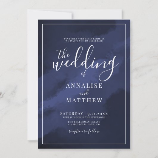 Klassische Moderne Elegante Wasserfarben Blaue Hoc Einladung (Vorderseite)