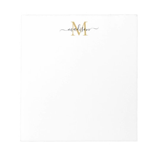 Klassische moderne Girl-Script Monogram Black Gold Notizblock (Vorderseite)