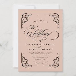 Klassische moderne Kalligrafie, Beige & Schwarze S Einladung