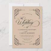 Klassische moderne Kalligrafie, Beige & Schwarze S Einladung (Vorderseite)