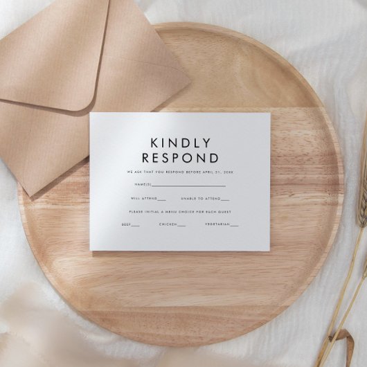 Klassische Moderne klassische Minimalhochzeit RSVP Karte